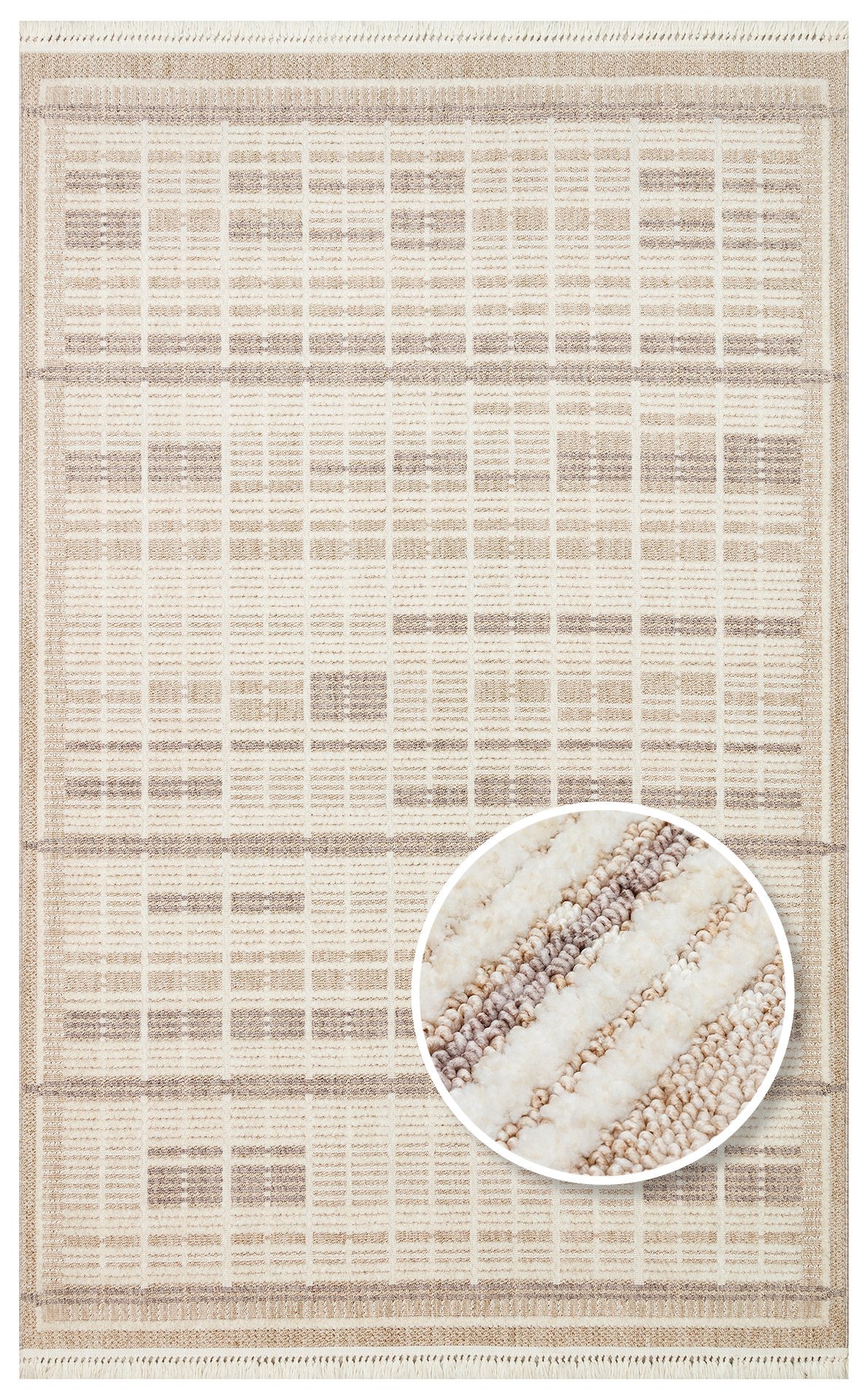 HRG 04 BEIGE GREY Hav Toz Vermeyen Yumuşak dokulu Modern Makine Halısı