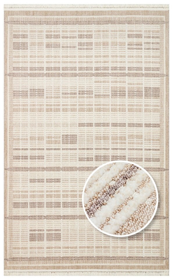 HRG 04 BEIGE GREY Hav Toz Vermeyen Yumuşak dokulu Modern Makine Halısı