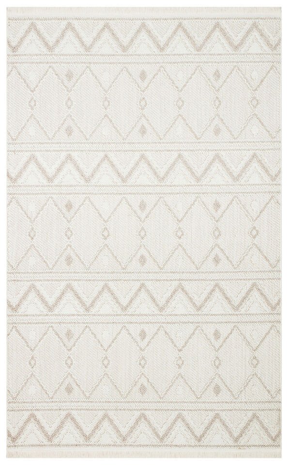 MOT 03 WHITE BEIGE Yumuşak Tuşeli Örgü Dokuma Modern Makine Halısı