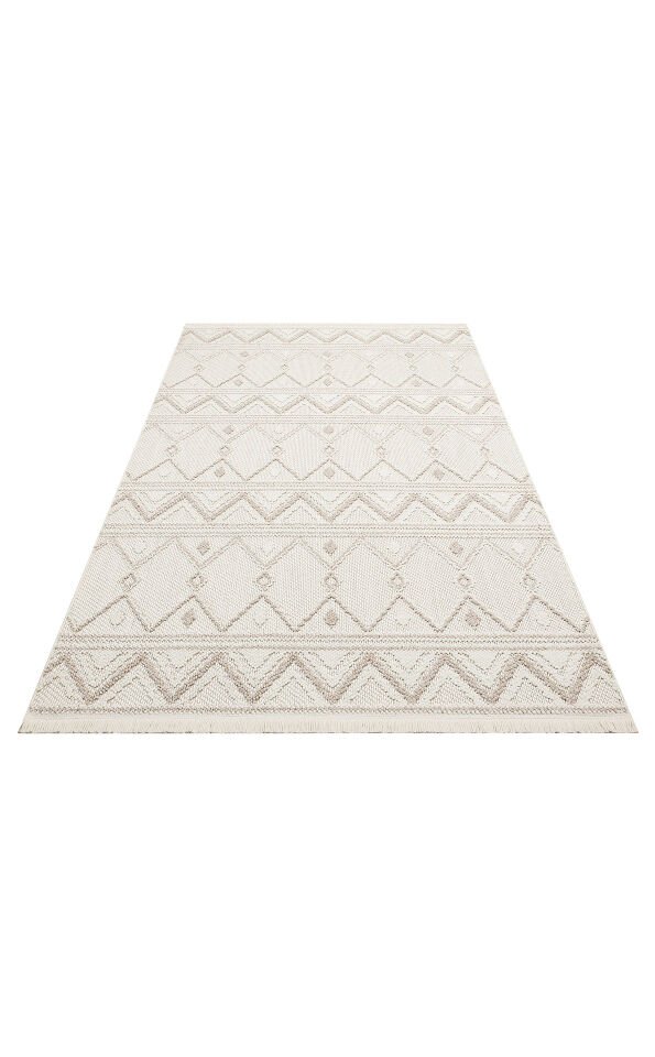 MOT 03 WHITE BEIGE Yumuşak Tuşeli Örgü Dokuma Modern Makine Halısı