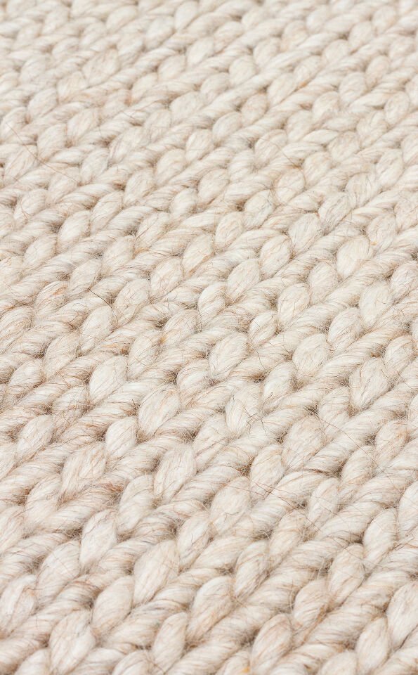 BASKETWEAVE BEIGE Naturel Kazak Örgü Desenli El Dokuma Örgü Halı