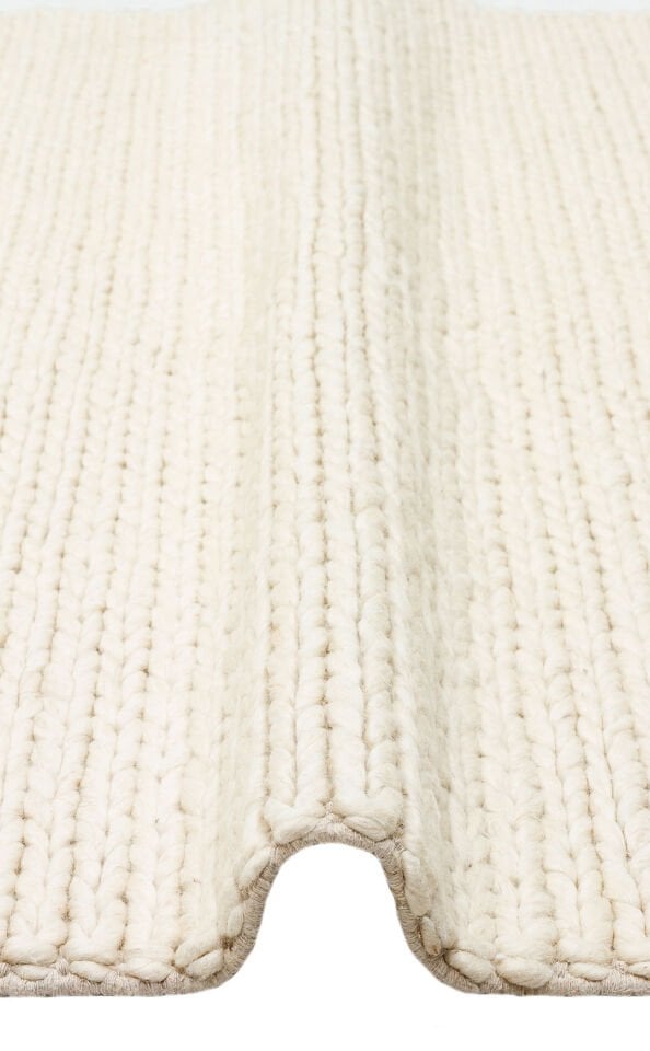 BASKETWEAVE CREAM Naturel Kazak Örgü Desenli El Dokuma Örgü Halı