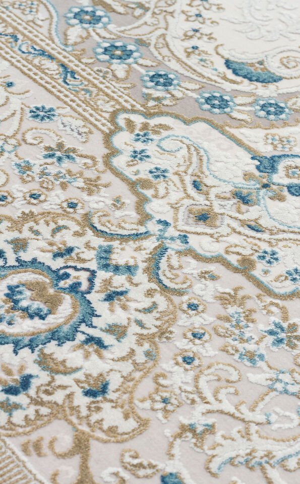 PLM 01 CREAM BLUE Yüksek Kaliteli Sık Dokuma Modern Salon Halısı